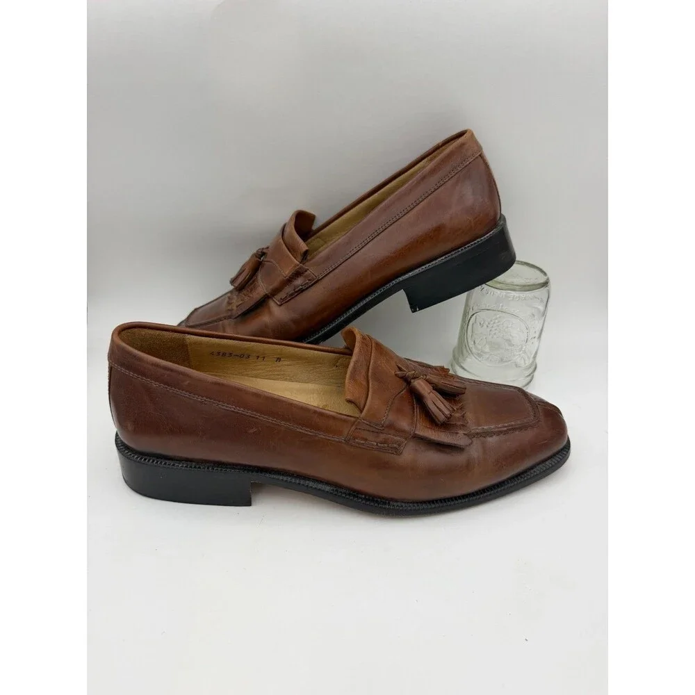 Pronto Uomo Firenze Florence Italy Brown Leather Tassel Kiltie Loafer 11 M